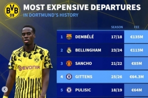 九游-多特历史卖人榜：登贝莱、贝林均过亿，桑乔、吉滕斯、哈兰德在列